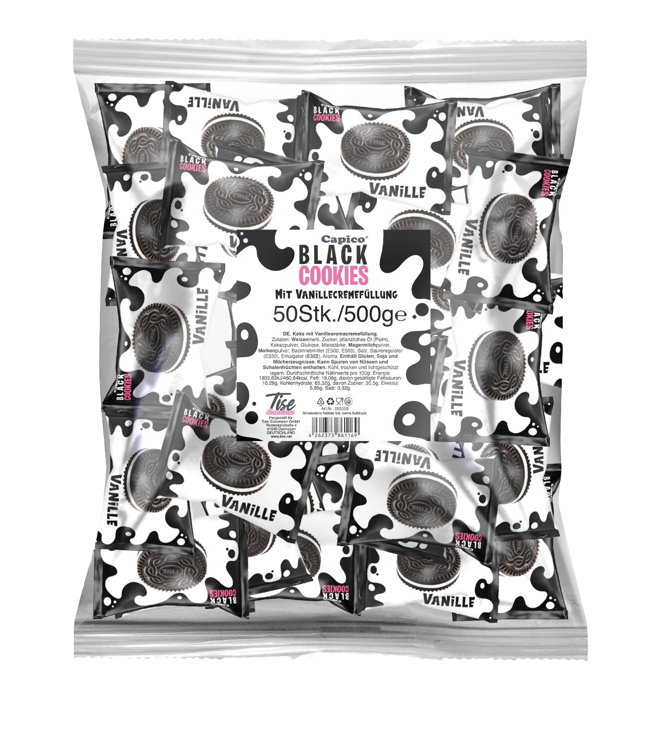 Black Cookies mit Vanillecremefüllung
