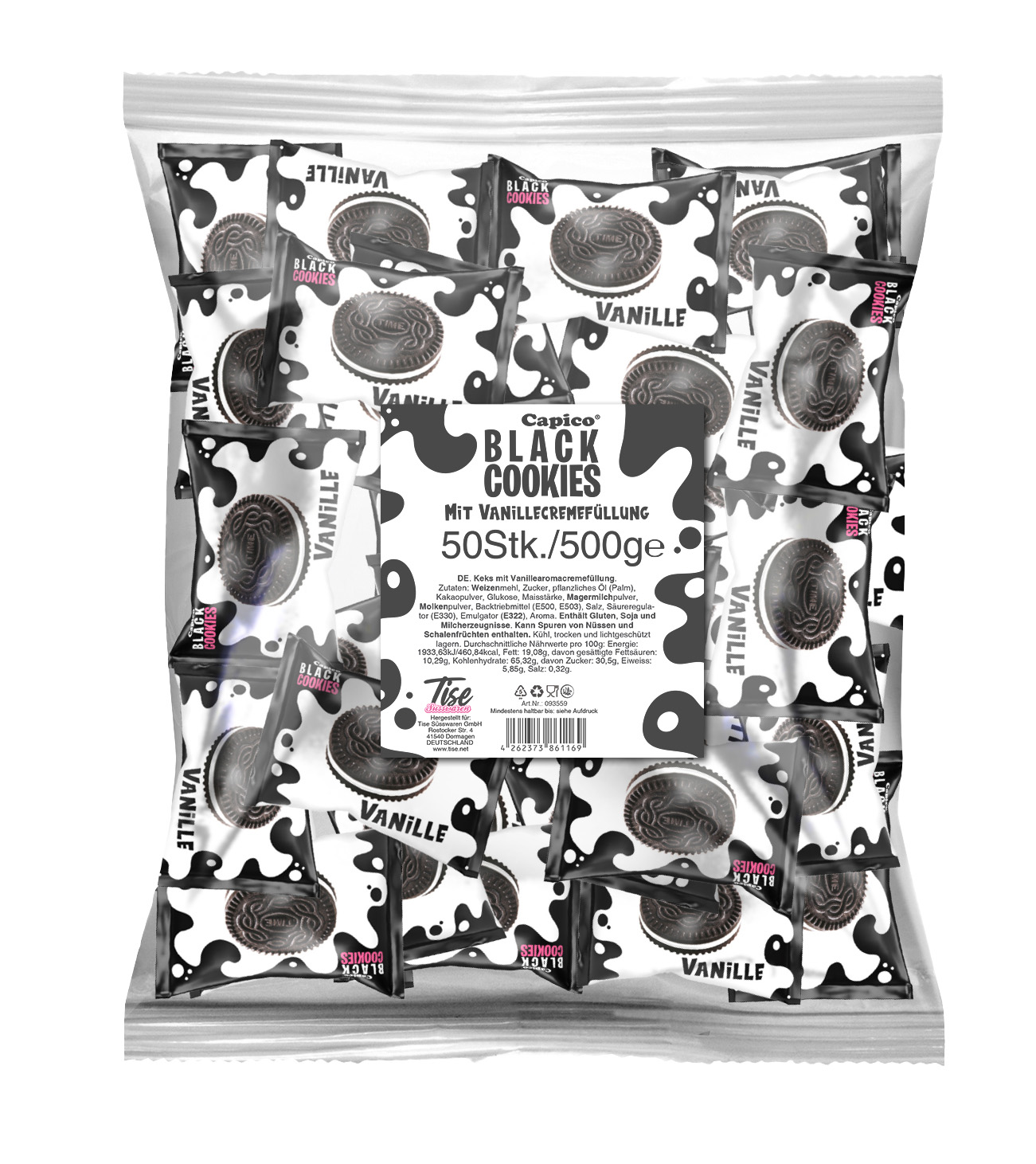 Black Cookies mit Vanillecremefüllung